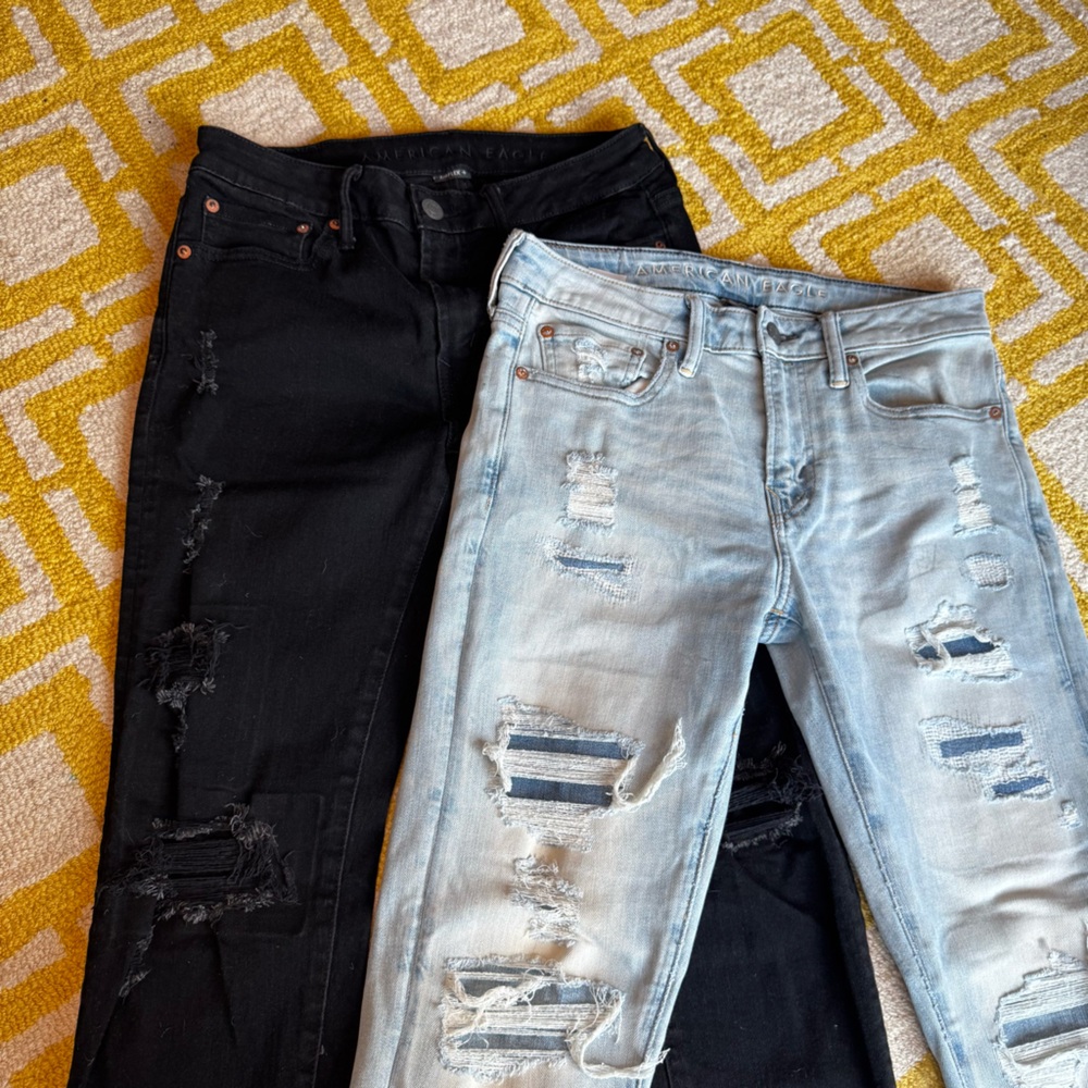 Stylish Black and Light Blue Distressed men’s Jeans - Picture 2 of 16